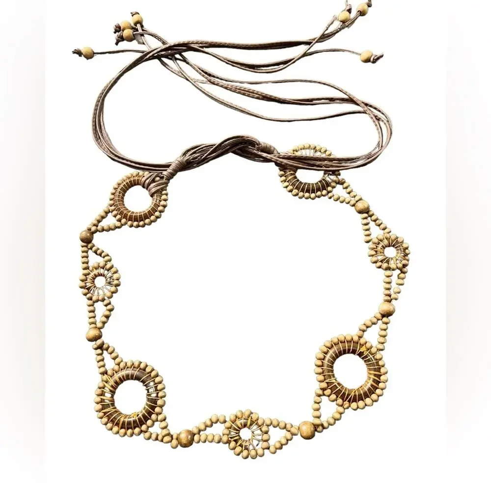 Women’s Belt Wooden‎ Beaded Tie Belt Brown Boho